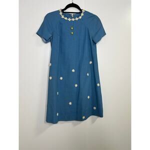 Vtg Blue floral‎ Mod A-Line Mini Dress Modest Retro Twee Cottage Croquette